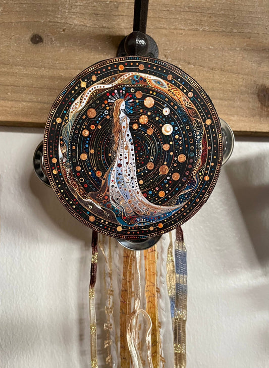 Charmed White Magic 4" Tambourine and Ribbon Wall Accent - Spiral Circle