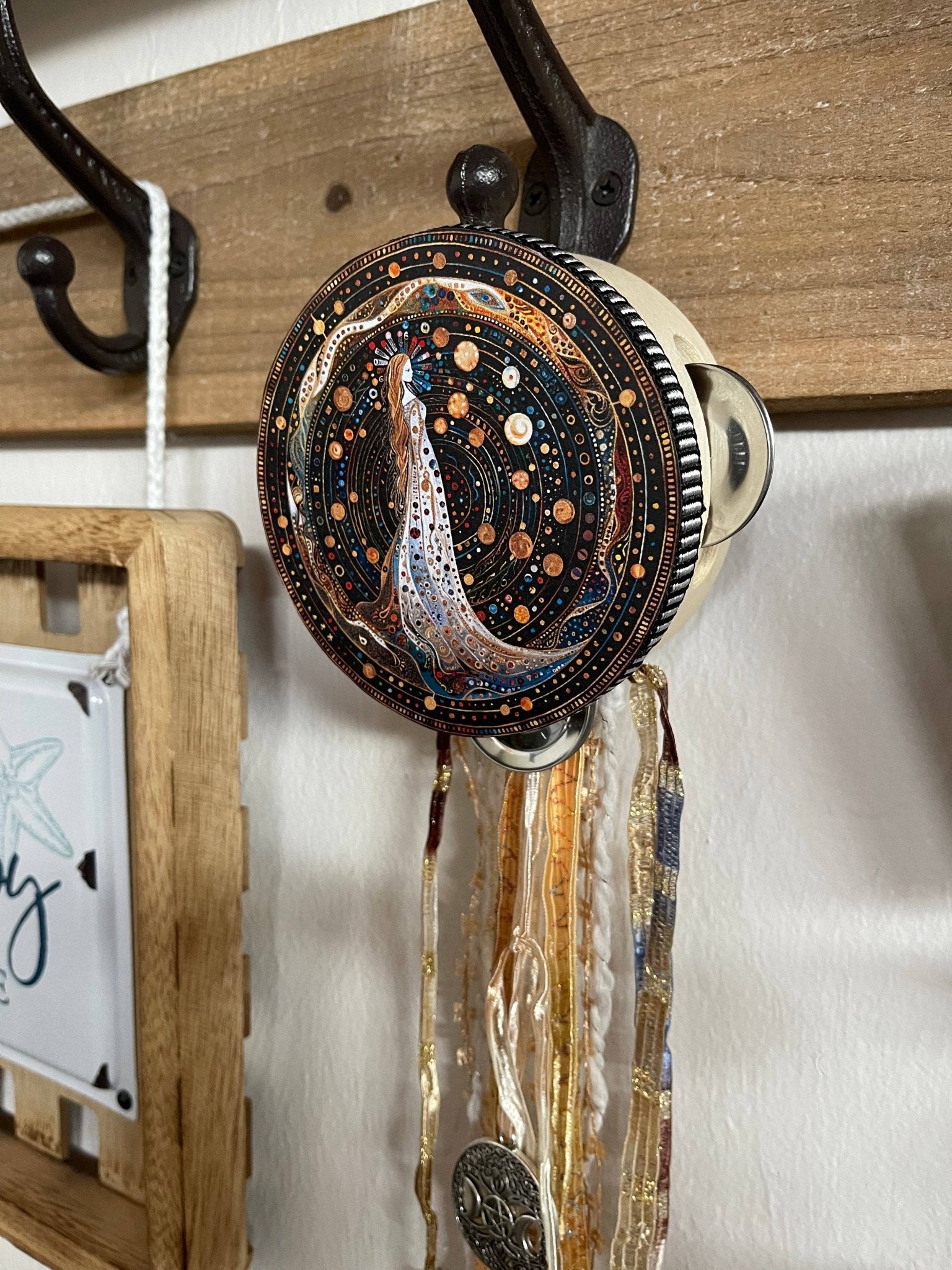 Charmed White Magic 4" Tambourine and Ribbon Wall Accent - Spiral Circle