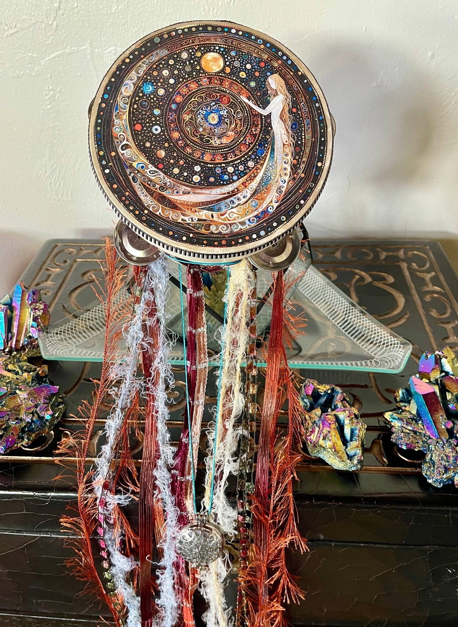 Charmed White Magic 6" Tambourine and Ribbon Wall Accent - Spiral Circle