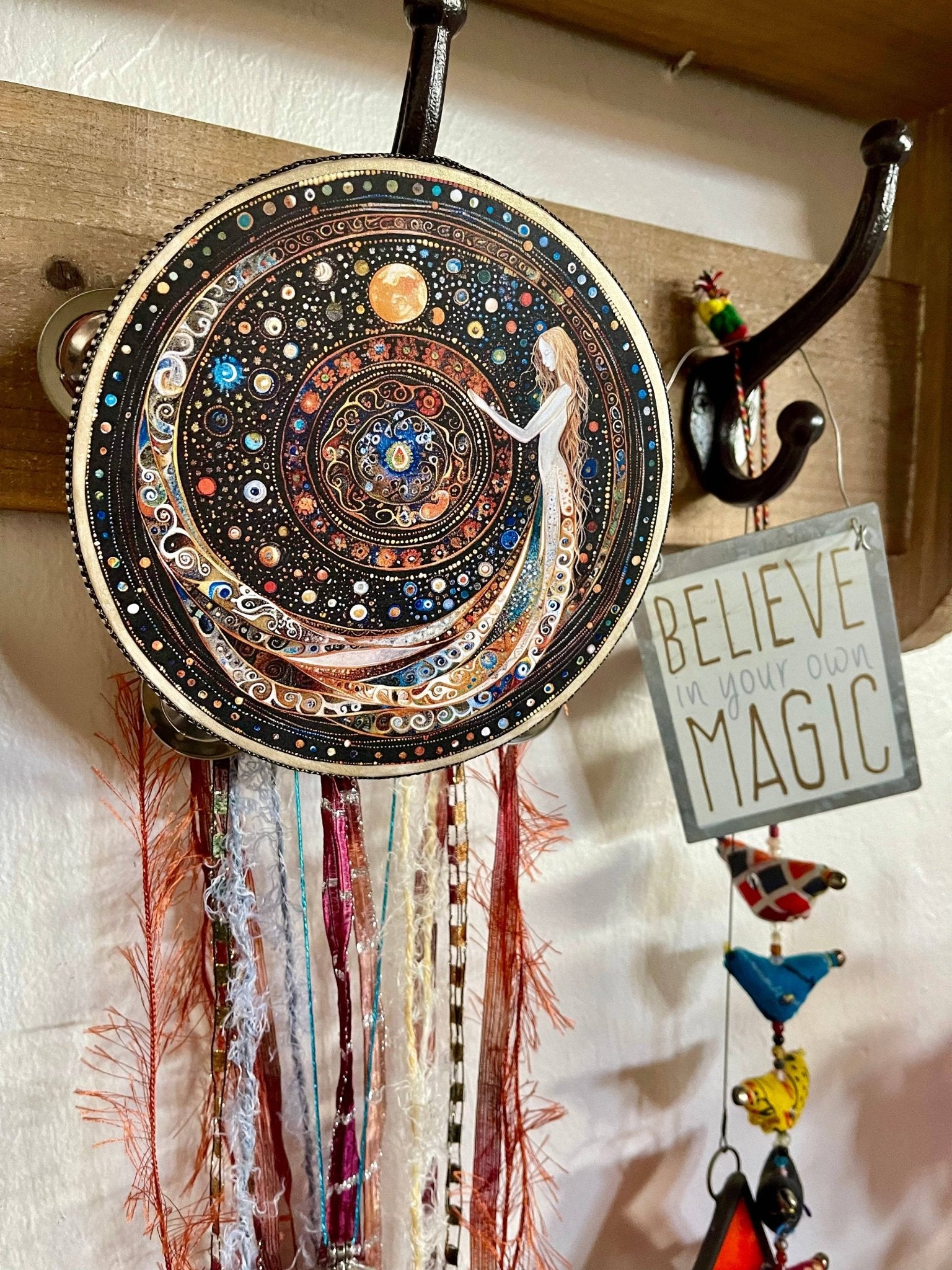 Charmed White Magic 6" Tambourine and Ribbon Wall Accent - Spiral Circle