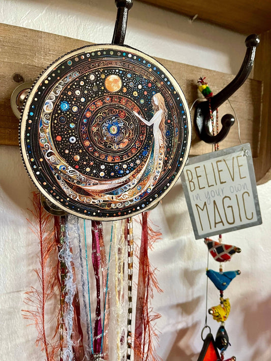 Charmed White Magic 6" Tambourine and Ribbon Wall Accent - Spiral Circle