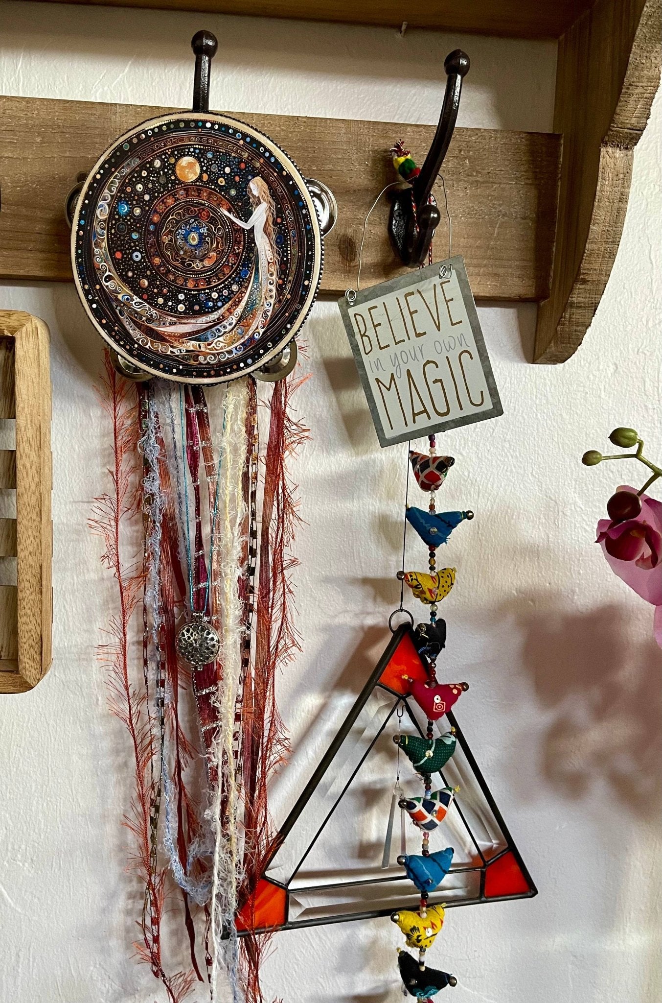 Charmed White Magic 6" Tambourine and Ribbon Wall Accent - Spiral Circle