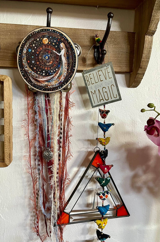 Charmed White Magic 6" Tambourine and Ribbon Wall Accent - Spiral Circle