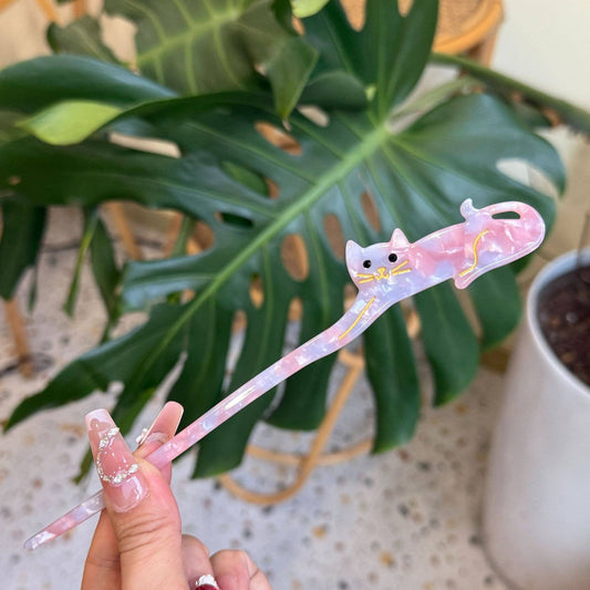 Chic & Colorful Cat Shaped Acetate Hairpins - Spiral Circle