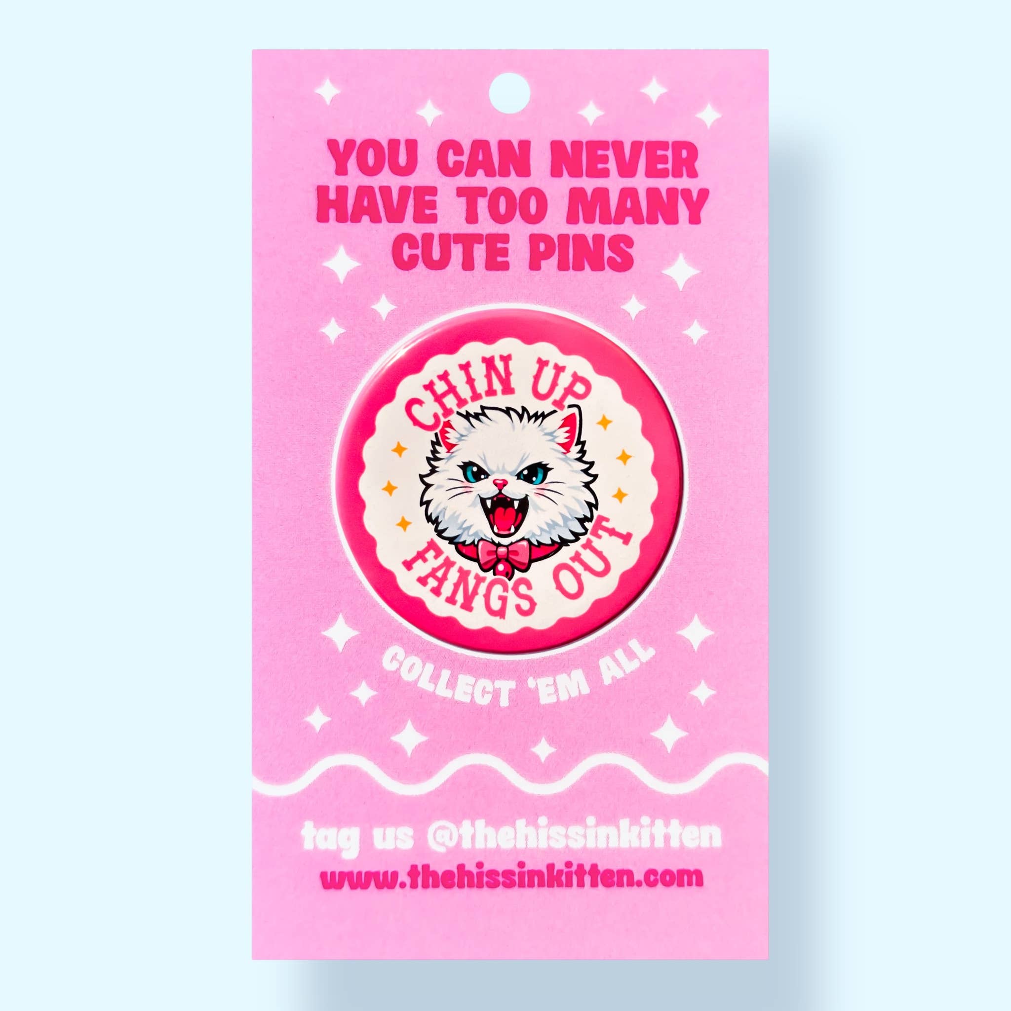 Chin Up Fangs Out (Cat Button or Magnet!) - Spiral Circle