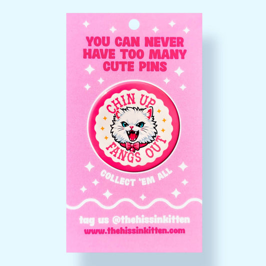 Chin Up Fangs Out (Cat Button or Magnet!) - Spiral Circle