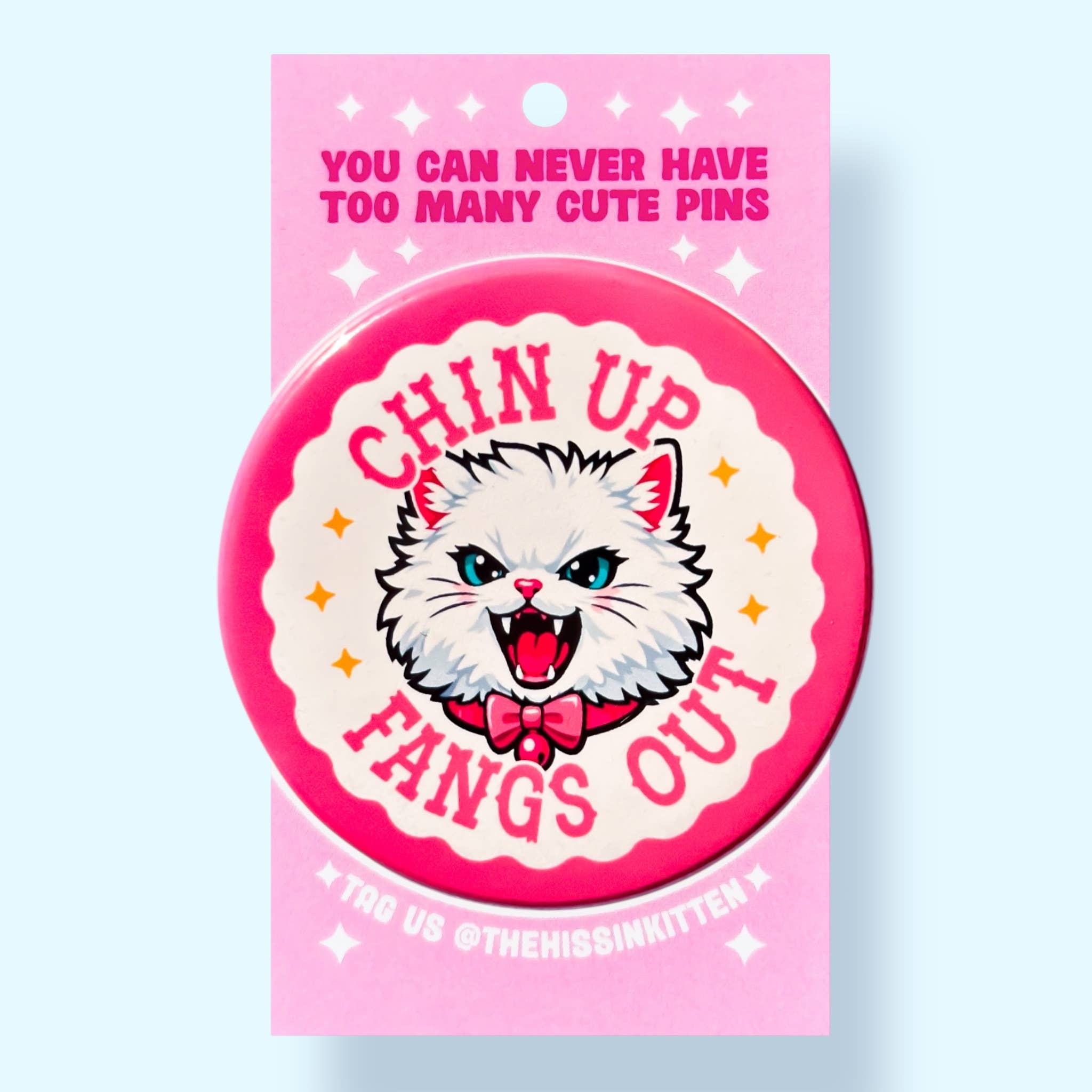 Chin Up Fangs Out (Cat Button or Magnet!) - Spiral Circle