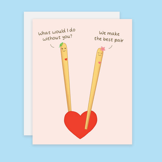 Chopsticks Love Card, Funny Pun Anniversary Greeting Card - Spiral Circle