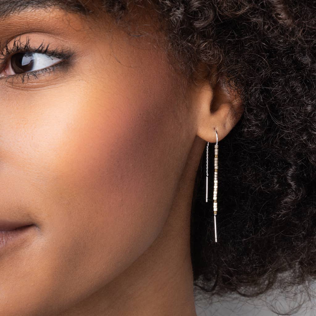 Chromacolor Miyuki Thread Earring - Pewter Multi/Silver - Spiral Circle