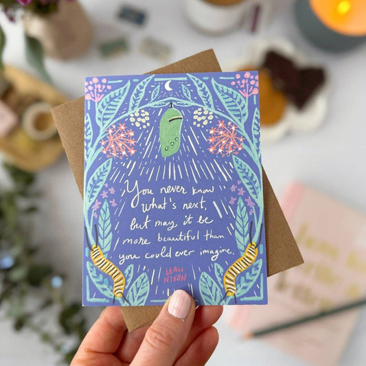 Chrysalis and Caterpillar Quote Card | Sympathy, Encouragement Card - Spiral Circle