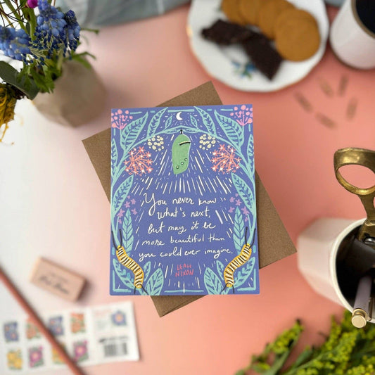 Chrysalis and Caterpillar Quote Card | Sympathy, Encouragement Card - Spiral Circle