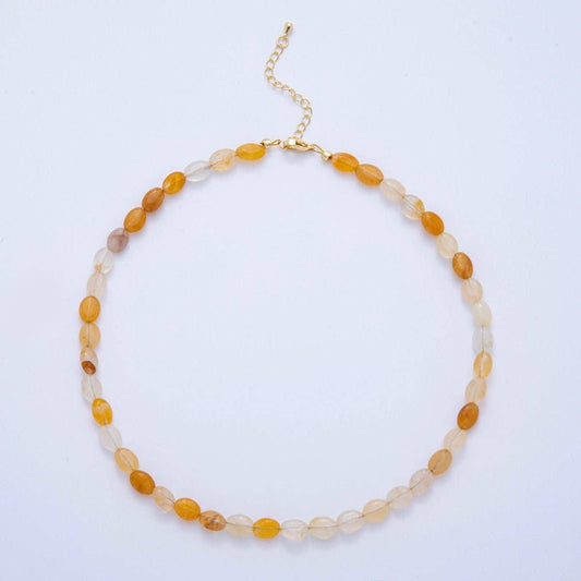 Citrine Oblong Oval Gemstone Bead Necklace | 18K Gold Plated - Spiral Circle