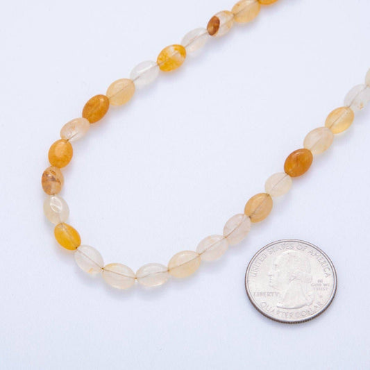 Citrine Oblong Oval Gemstone Bead Necklace | 18K Gold Plated - Spiral Circle