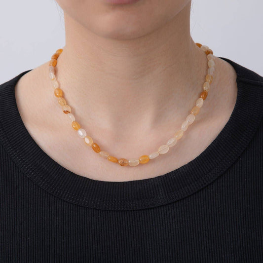 Citrine Oblong Oval Gemstone Bead Necklace | 18K Gold Plated - Spiral Circle