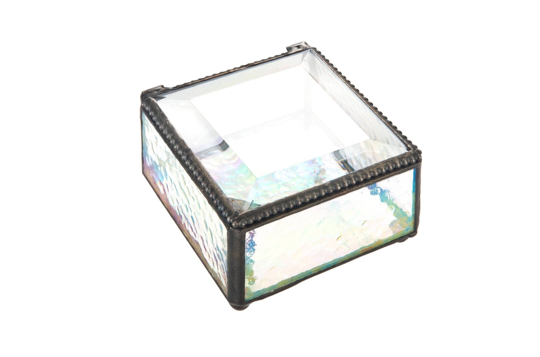 Clear Iridescent Stained Glass Jewelry Box Keepsake Box 909 - Spiral Circle