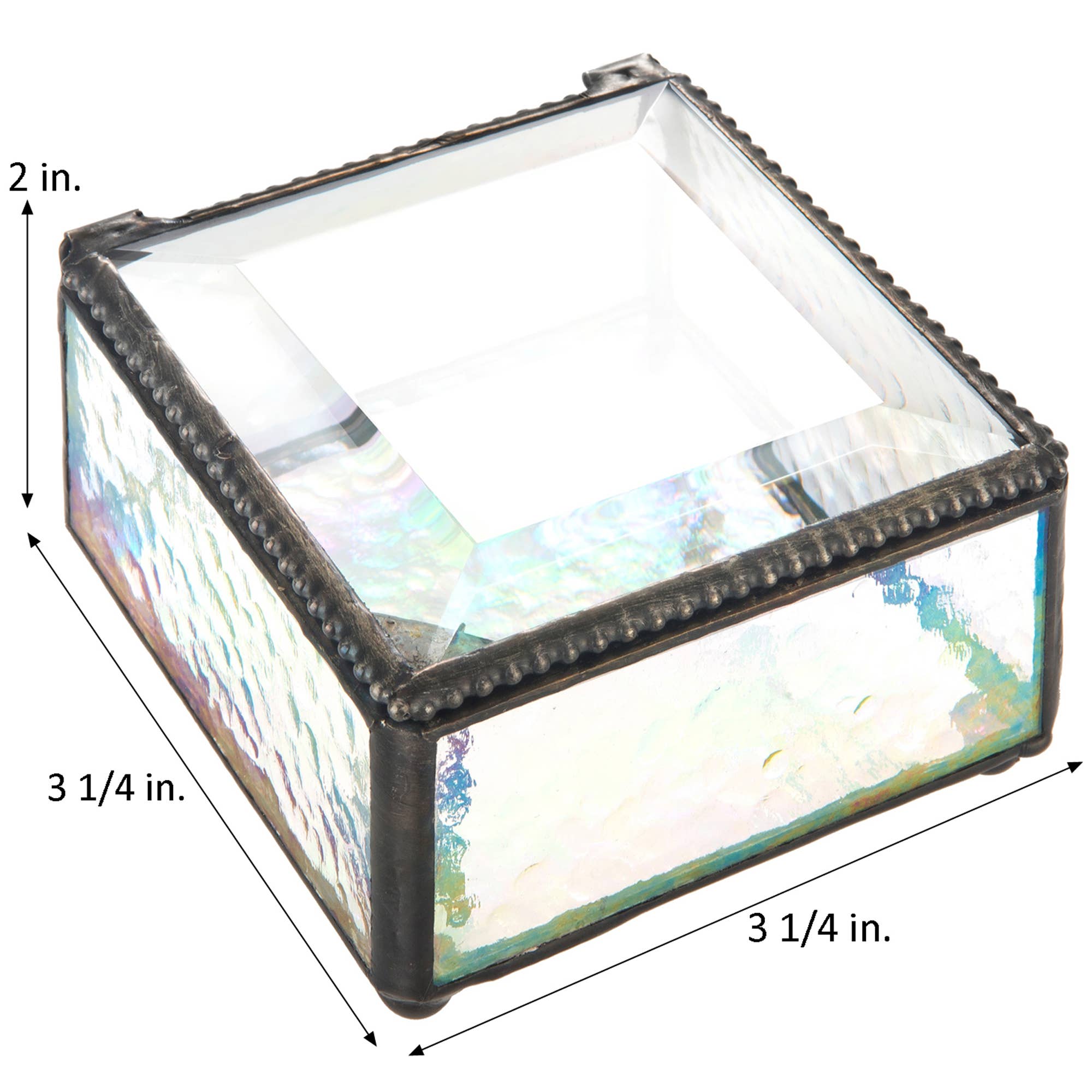 Clear Iridescent Stained Glass Jewelry Box Keepsake Box 909 - Spiral Circle