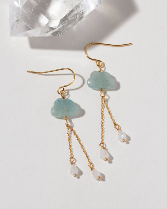 Cloud Nine Gemstone Drop Earring- Aquamarine - Spiral Circle