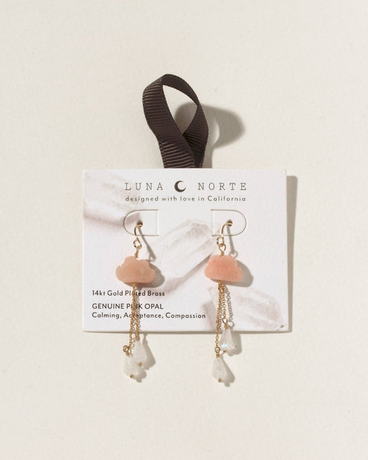 Cloud Nine Gemstone Drop Earring- Pink Opal - Spiral Circle