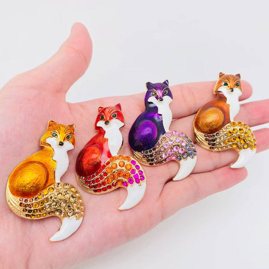 Color Enamel Fox Brooch Animal Pin - Spiral Circle
