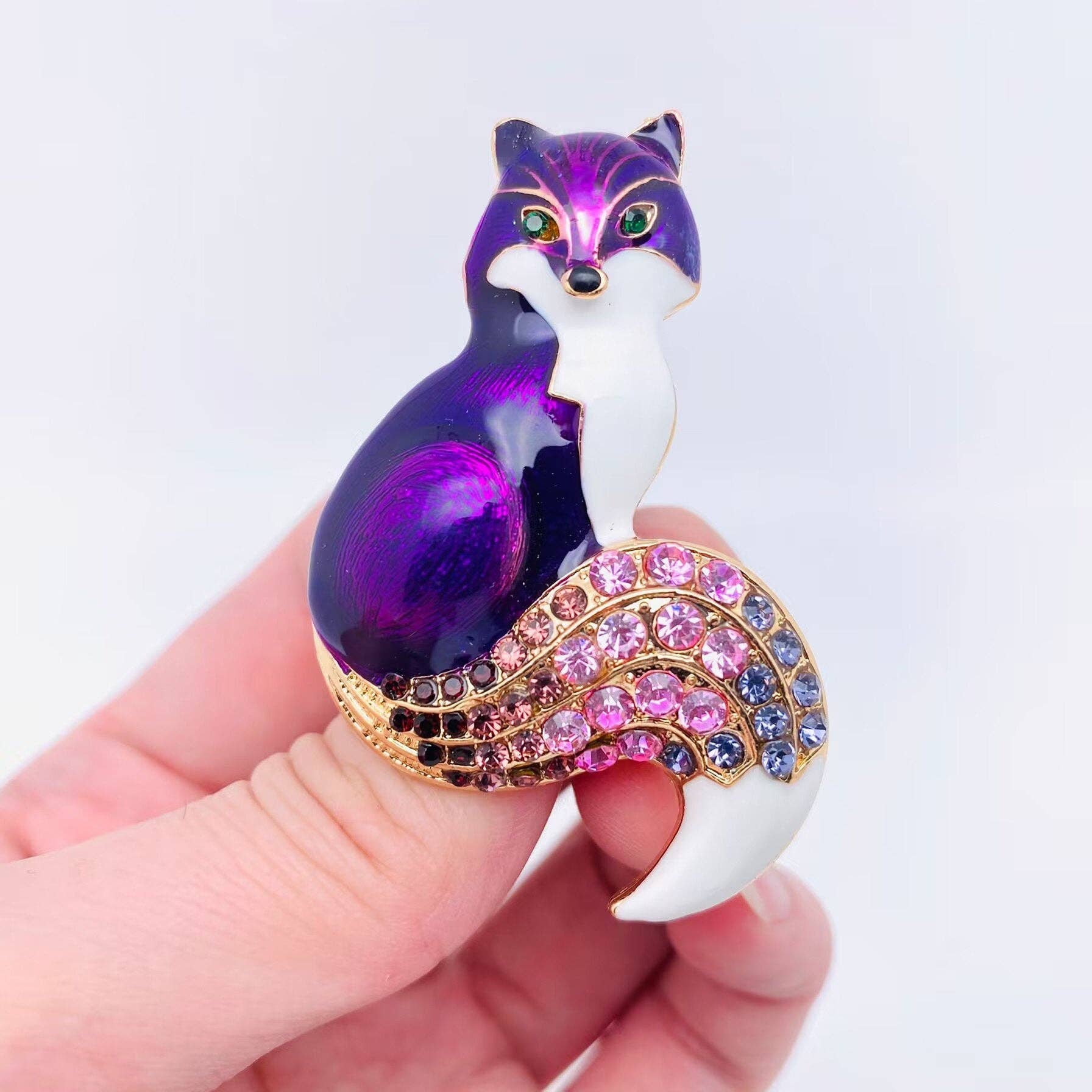 Color Enamel Fox Brooch Animal Pin - Spiral Circle