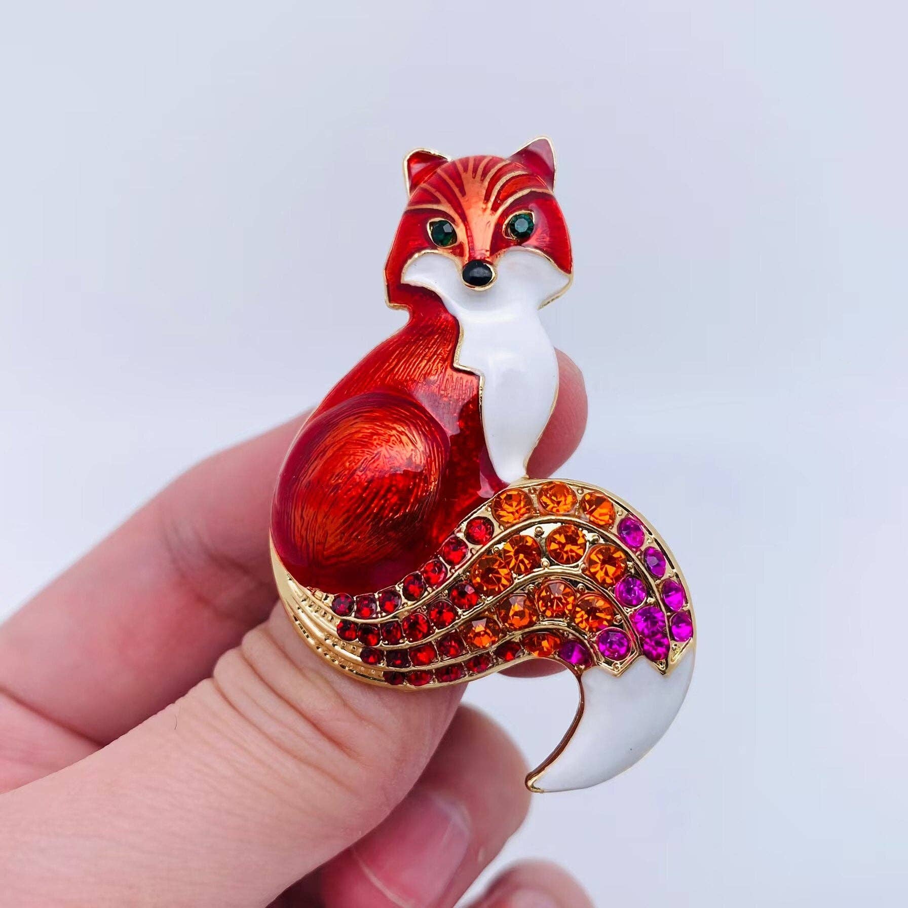 Color Enamel Fox Brooch Animal Pin - Spiral Circle