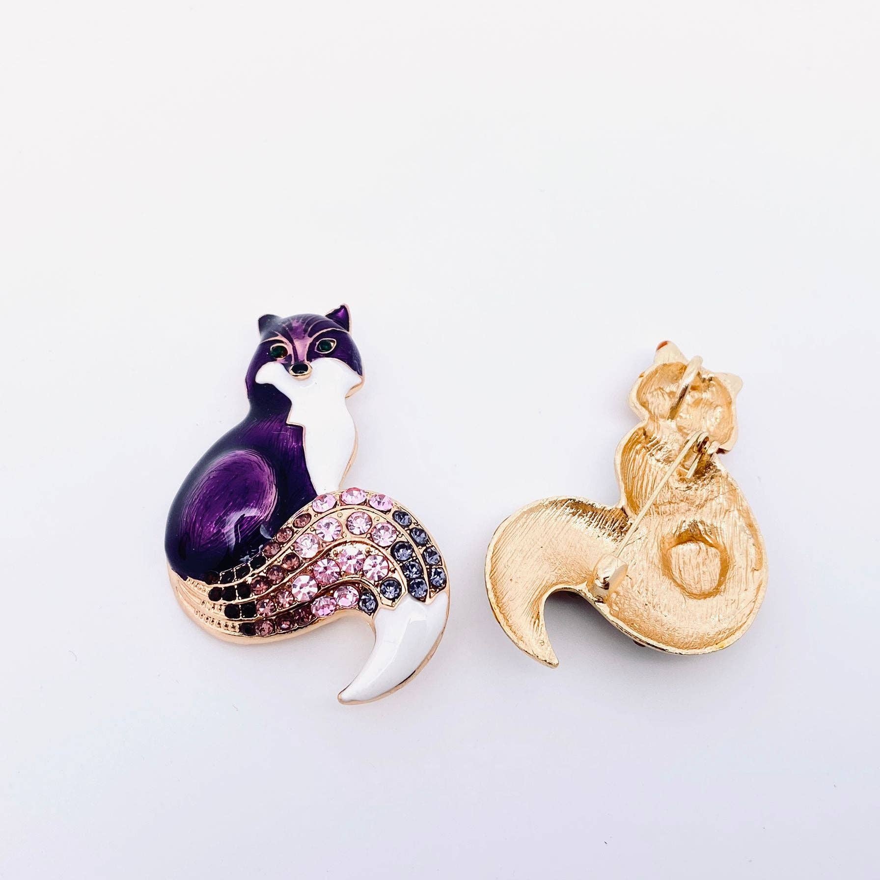 Color Enamel Fox Brooch Animal Pin - Spiral Circle