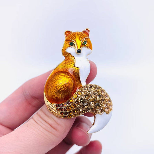Color Enamel Fox Brooch Animal Pin - Spiral Circle