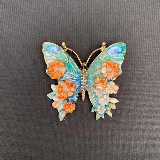 Colored Enamel Butterfly Brooch - Spiral Circle