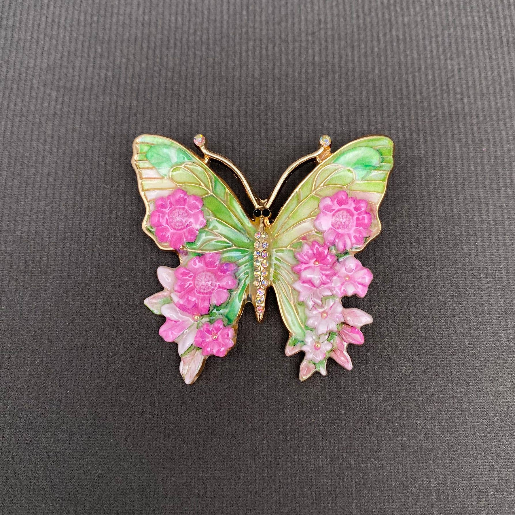 Colored Enamel Butterfly Brooch - Spiral Circle