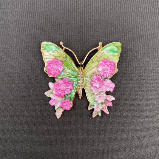Colored Enamel Butterfly Brooch - Spiral Circle