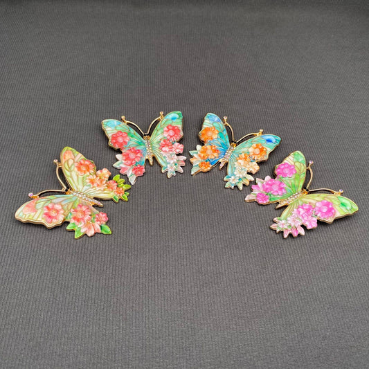 Colored Enamel Butterfly Brooch - Spiral Circle