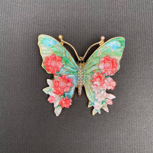 Colored Enamel Butterfly Brooch - Spiral Circle