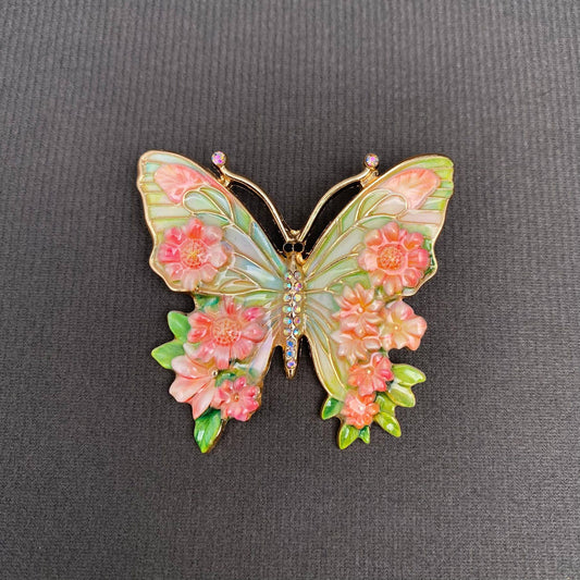 Colored Enamel Butterfly Brooch - Spiral Circle