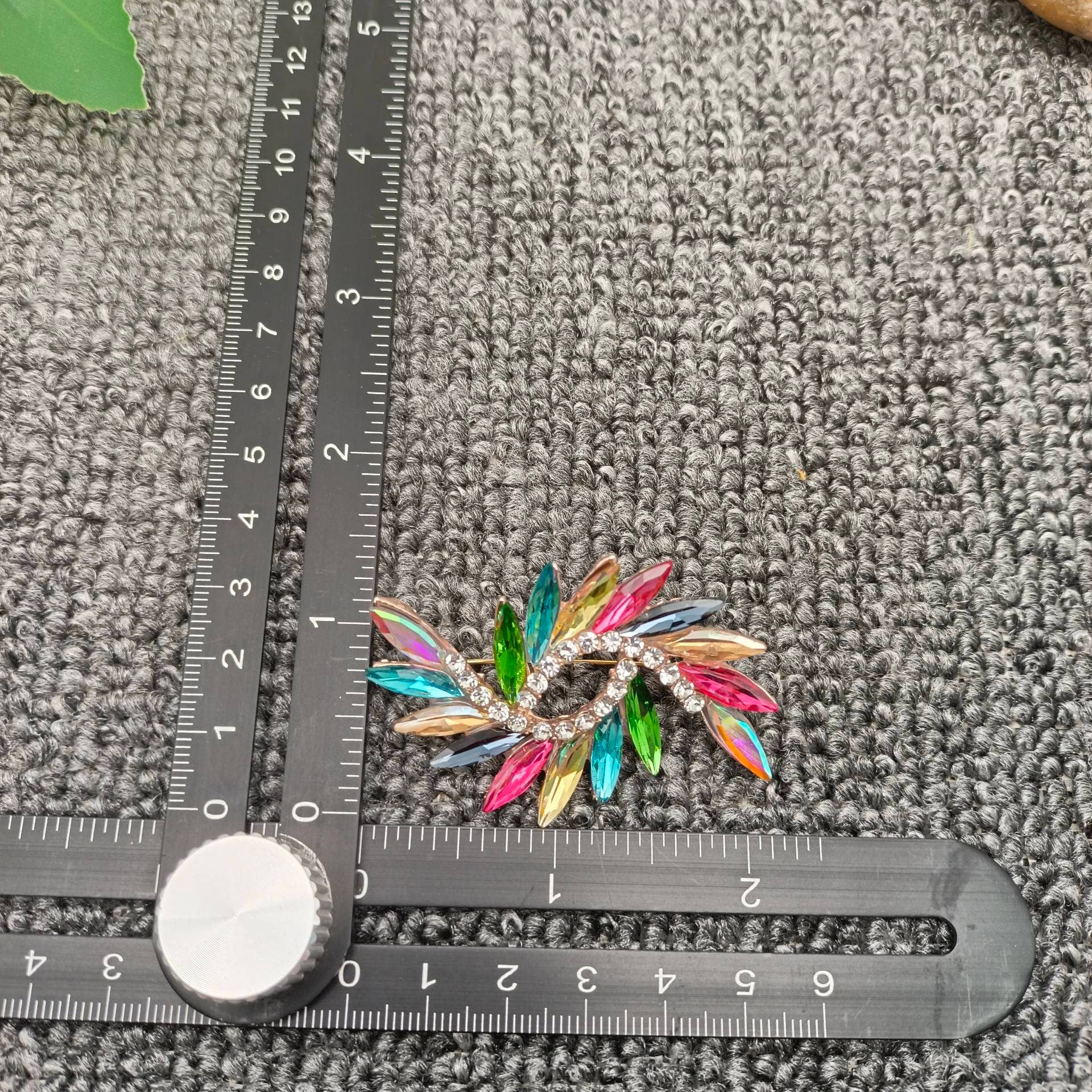 Colored Glass Rhinestone Brooch - Spiral Circle