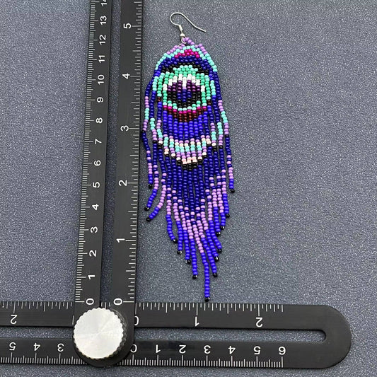 Colored Seed Beaded Earrings - Spiral Circle