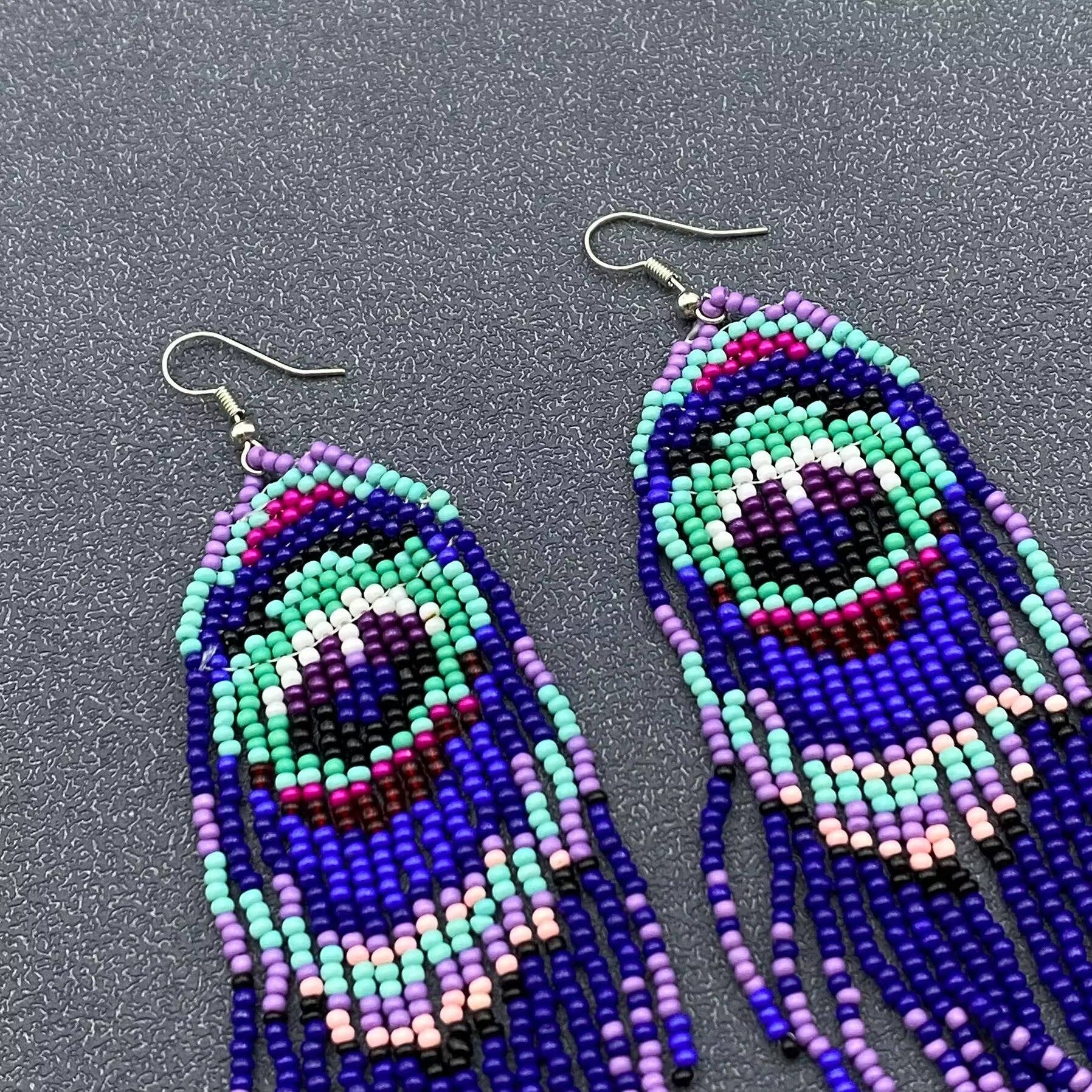 Colored Seed Beaded Earrings - Spiral Circle