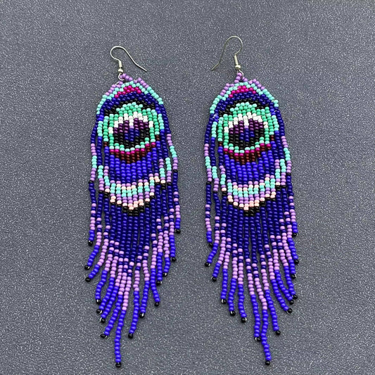 Colored Seed Beaded Earrings - Spiral Circle