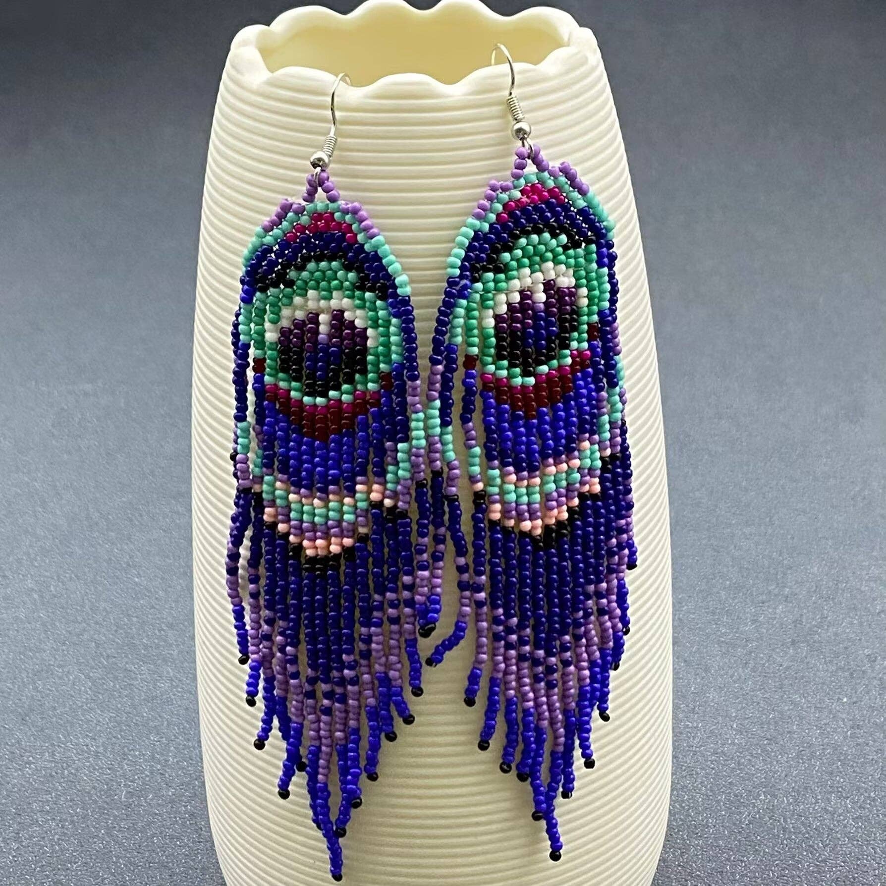 Colored Seed Beaded Earrings - Spiral Circle