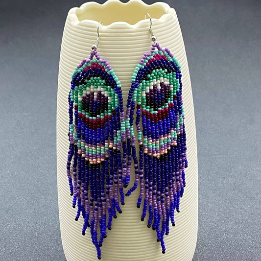 Colored Seed Beaded Earrings - Spiral Circle