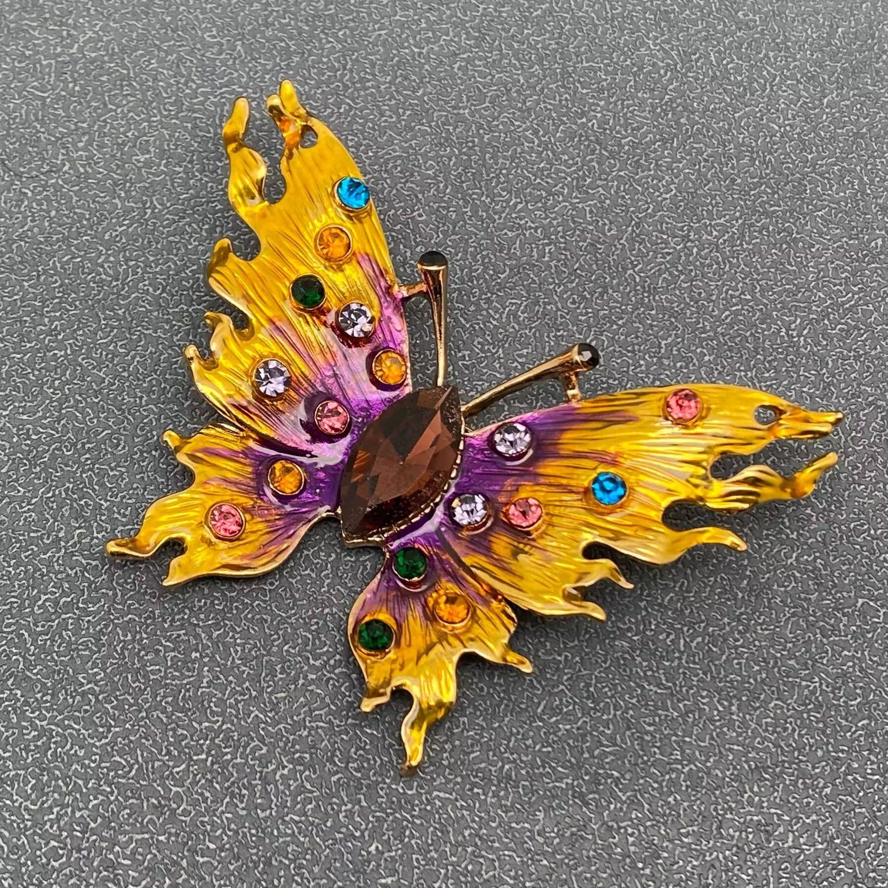 Colorful Enamel Rhinestone Butterfly Brooch - Spiral Circle