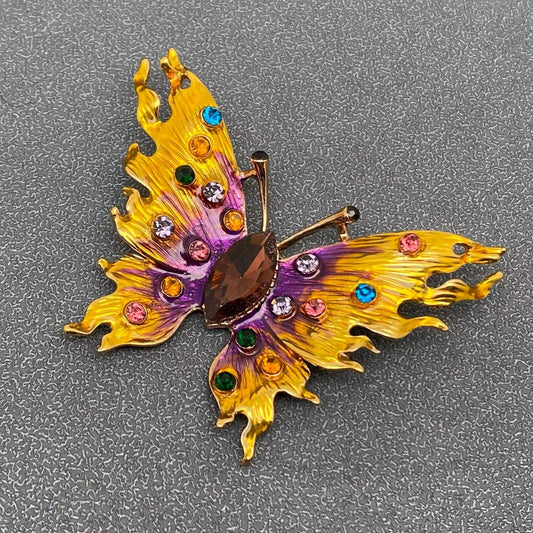 Colorful Enamel Rhinestone Butterfly Brooch - Spiral Circle