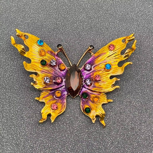 Colorful Enamel Rhinestone Butterfly Brooch - Spiral Circle