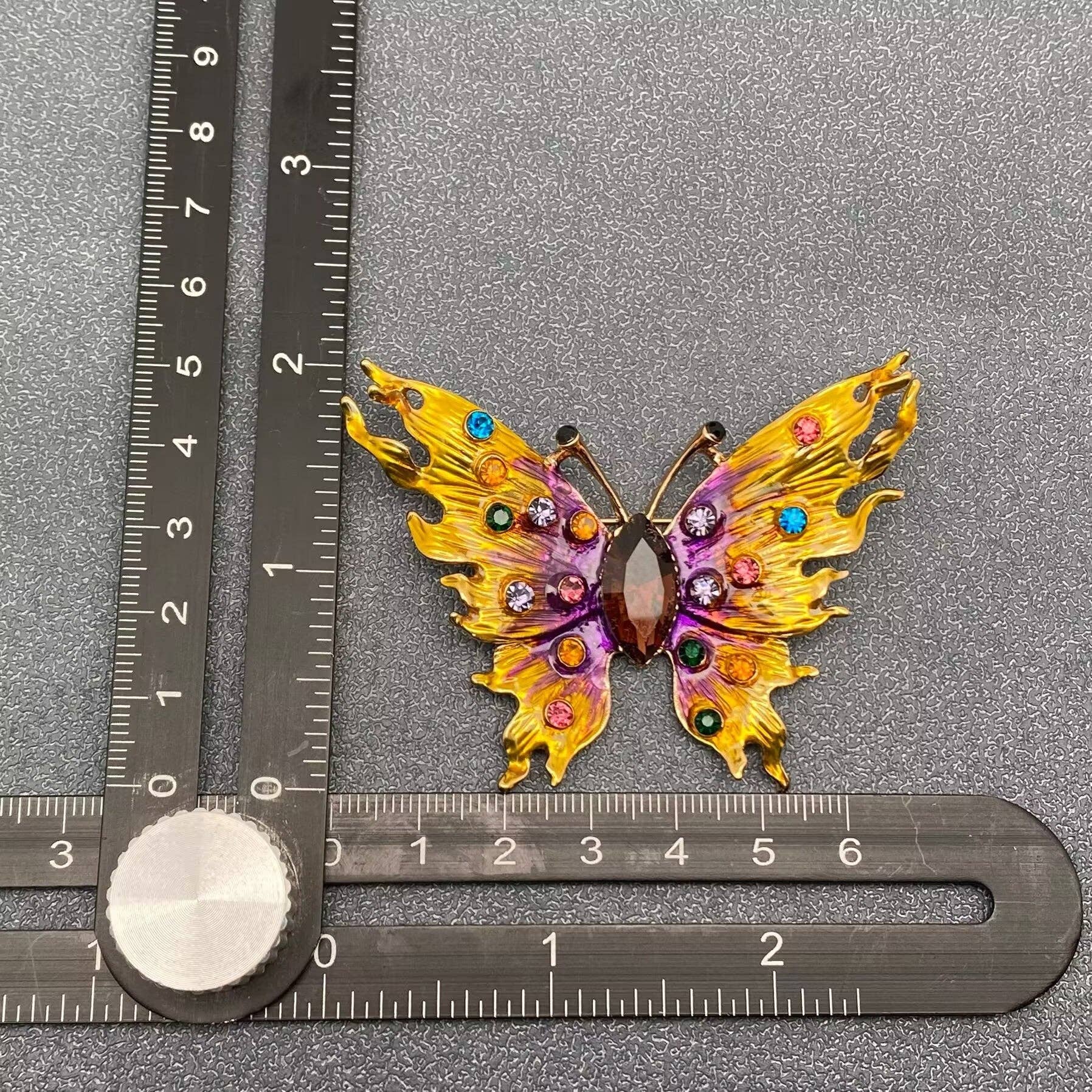 Colorful Enamel Rhinestone Butterfly Brooch - Spiral Circle