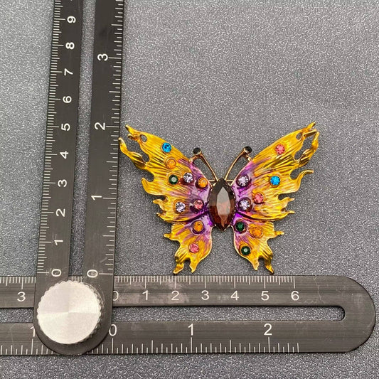 Colorful Enamel Rhinestone Butterfly Brooch - Spiral Circle