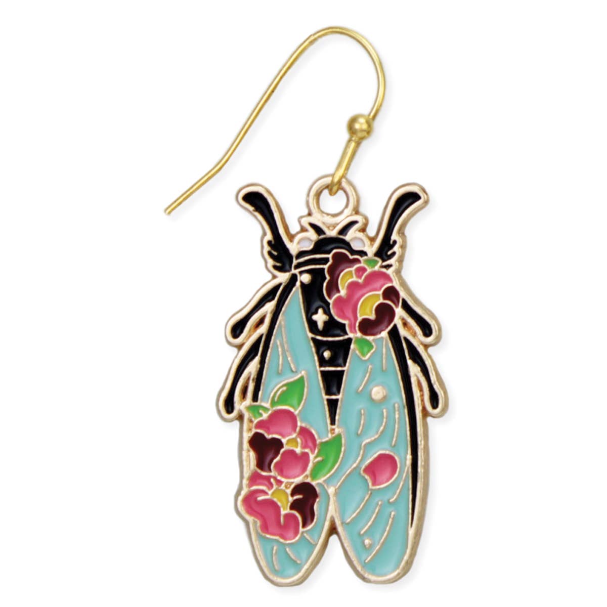 Colorful Floral Cicada Gold Earrings - Spiral Circle