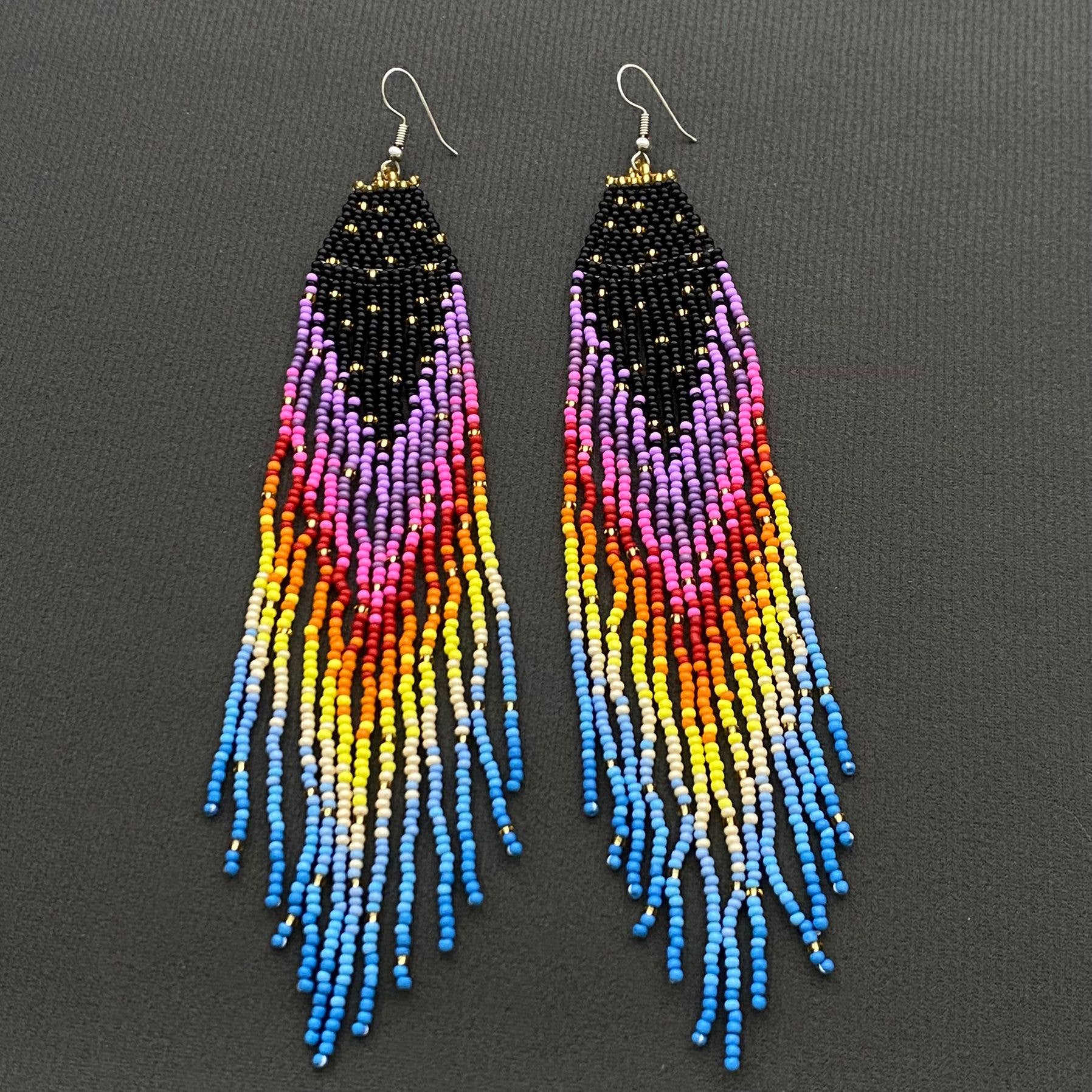 Colorful Seed Beaded Earrings - Spiral Circle