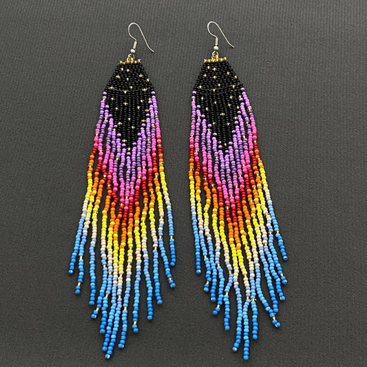 Colorful Seed Beaded Earrings - Spiral Circle