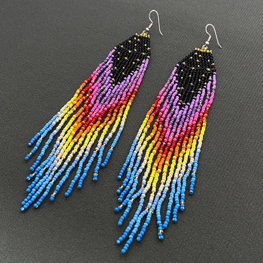 Colorful Seed Beaded Earrings - Spiral Circle