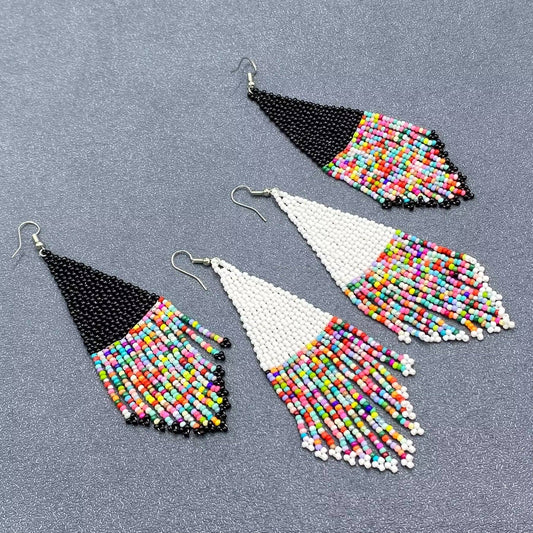 Colorful Seed beads Tassel Dangle Earrings - SB - Spiral Circle