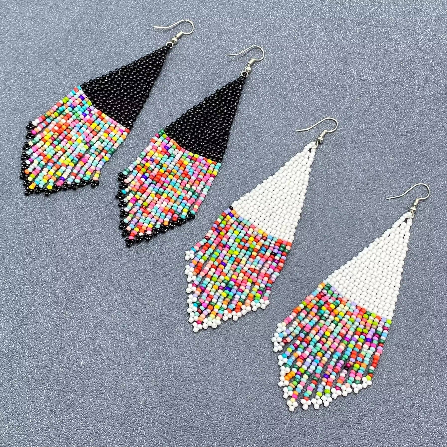 Colorful Seed beads Tassel Dangle Earrings - SB - Spiral Circle